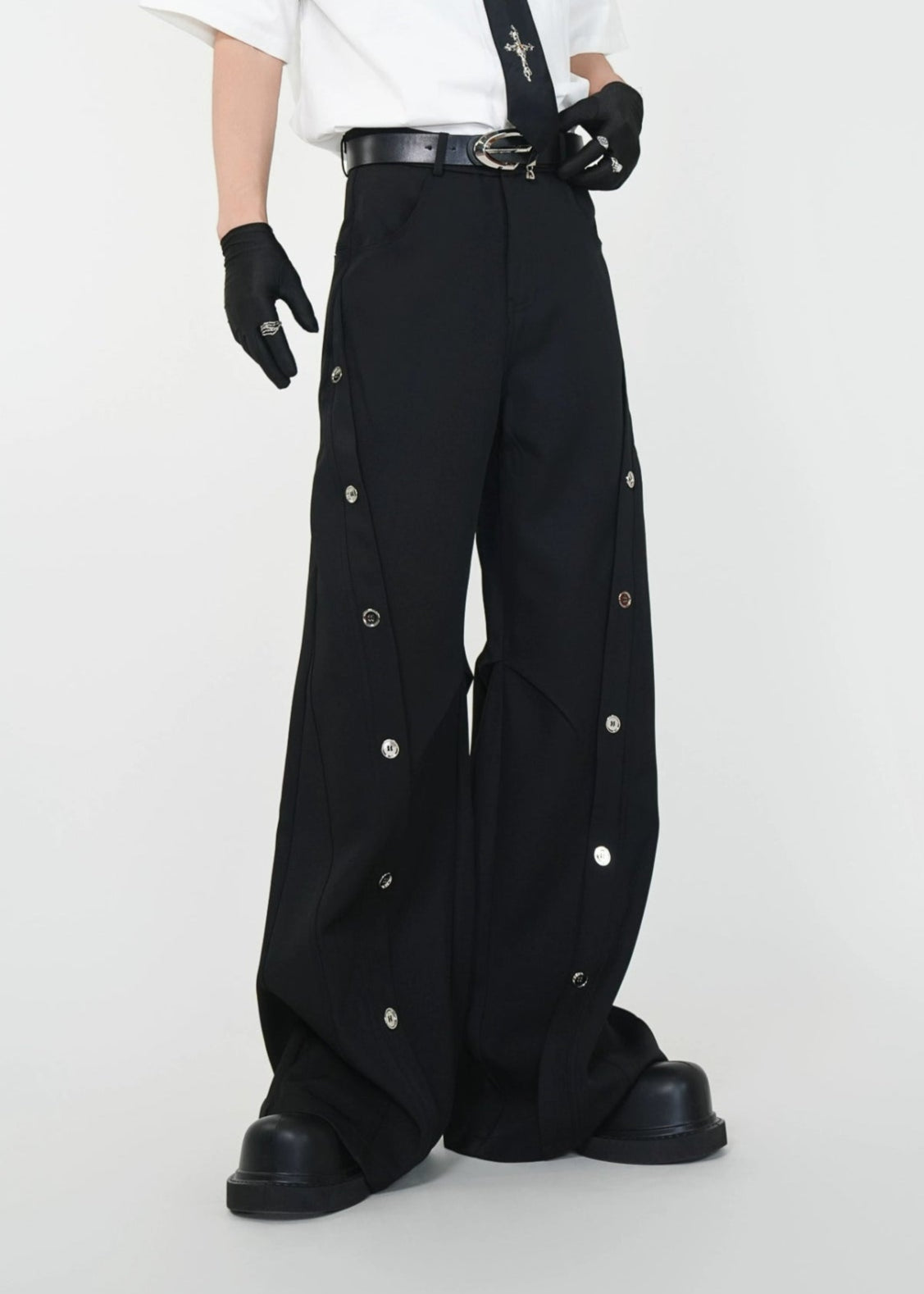 Wide - Leg Suit Trousers with Decorative Buttons - Rick Circus