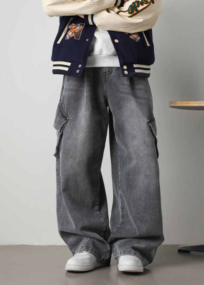 Baggy Washed Denim Cargo Pants