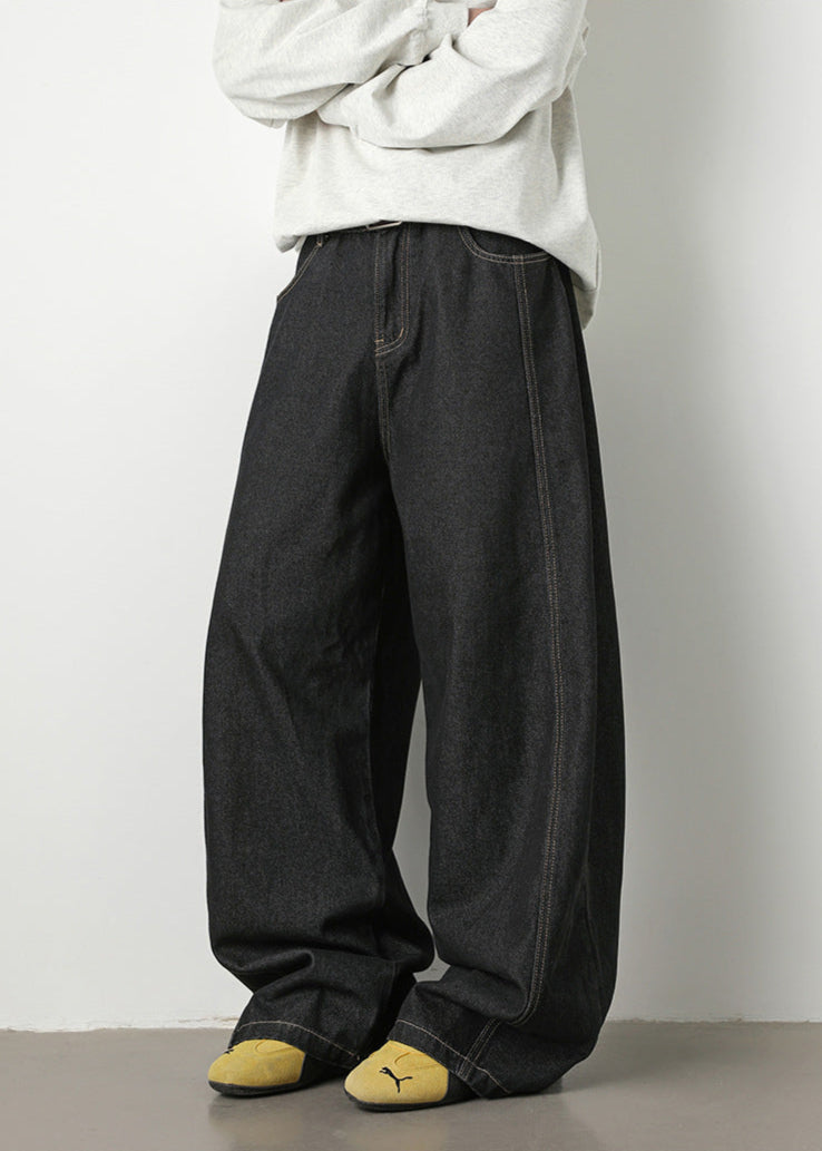 Loose Dark Denim Wide-Leg Jeans