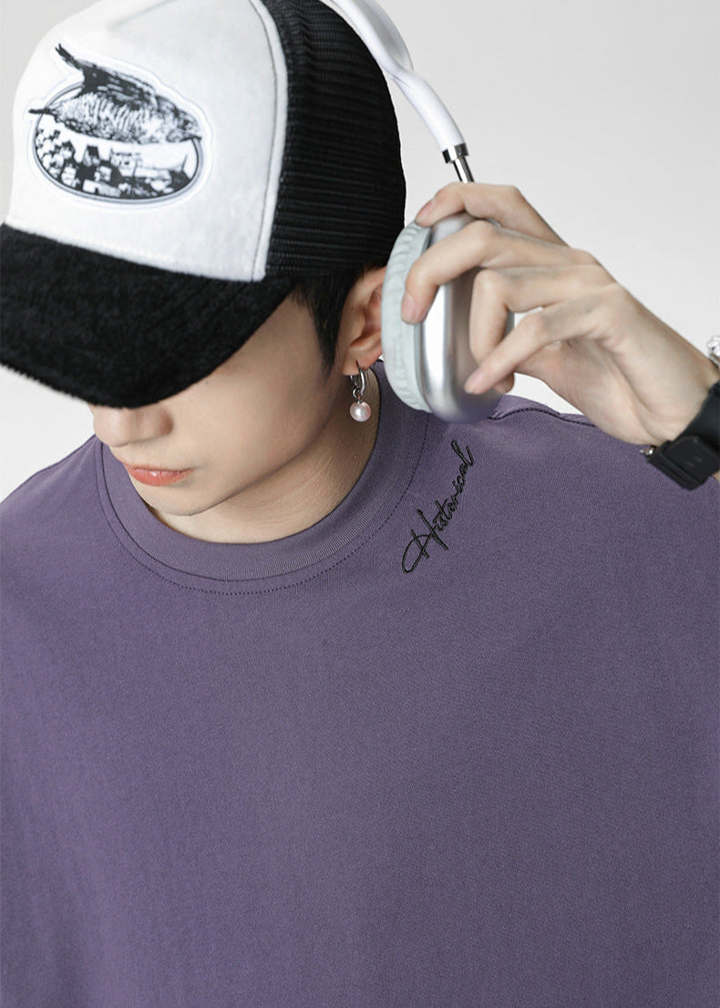Minimalist Embroidered Oversized T-Shirt with Gratitude Back Print