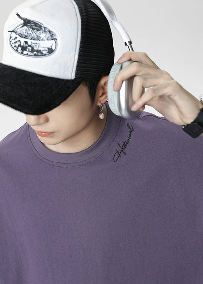 Minimalist Embroidered Oversized T-Shirt with Gratitude Back Print