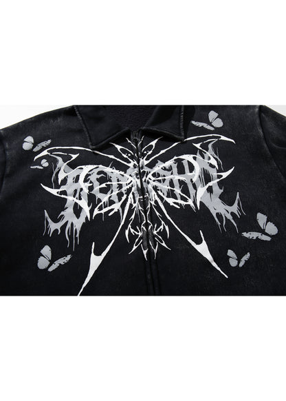 Graphic Zip-Up Washed Jacket