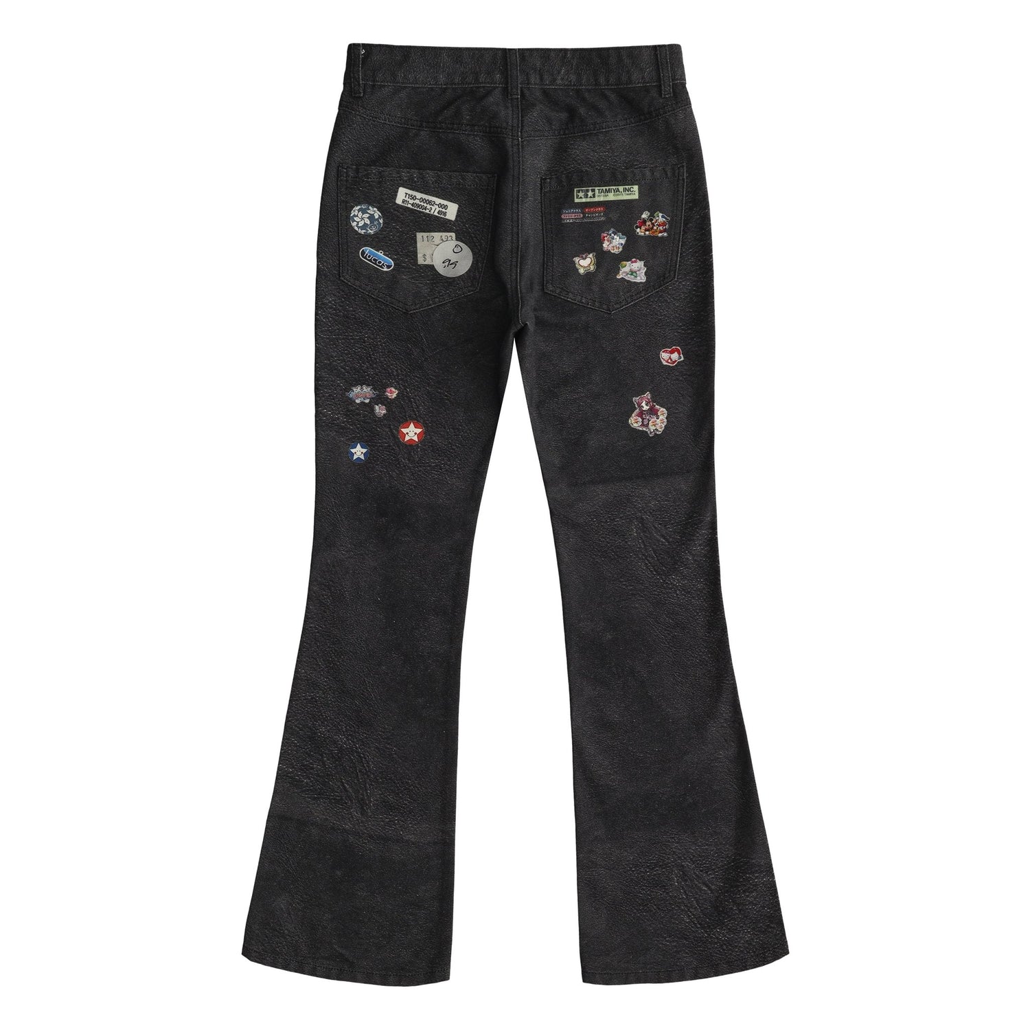 3D Printed Leather Stickers Flare Bootcut Trousers - Rick Circus