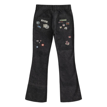 3D Printed Leather Stickers Flare Bootcut Trousers - Rick Circus