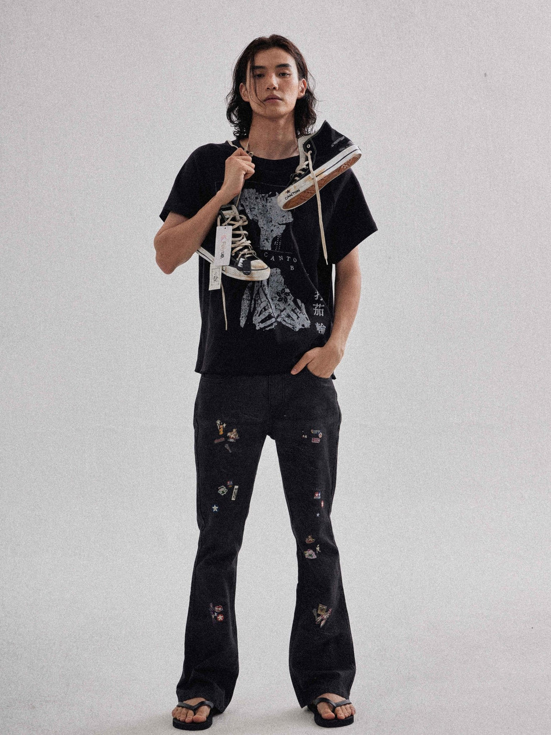 3D Printed Leather Stickers Flare Bootcut Trousers - Rick Circus