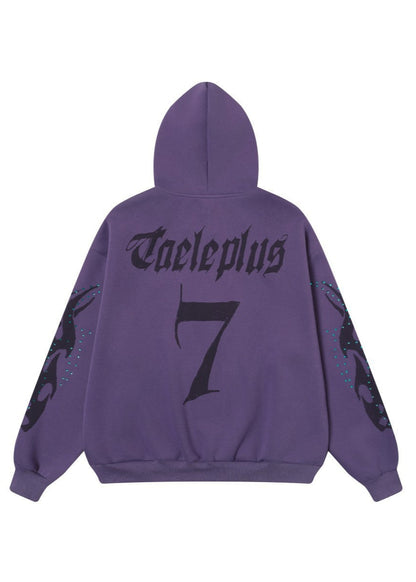 Vintage Flame Rhinestone Zip Hoodie