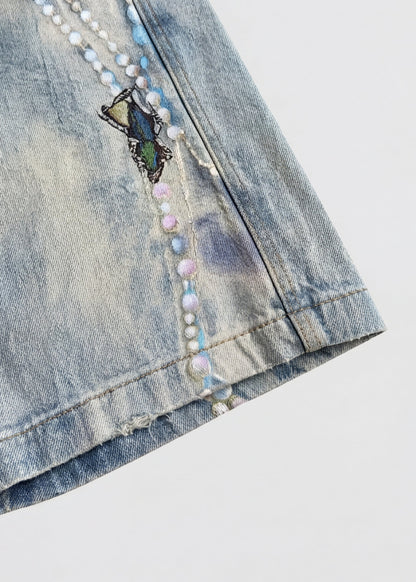 Art Print Denim Shorts