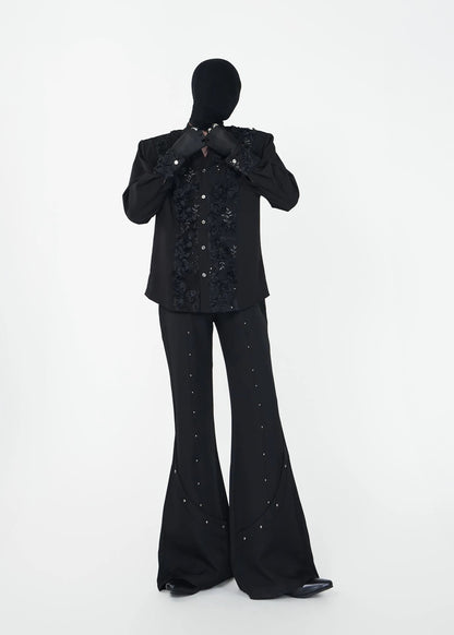 Black Rose Embossed Mandarin Collar Shirt