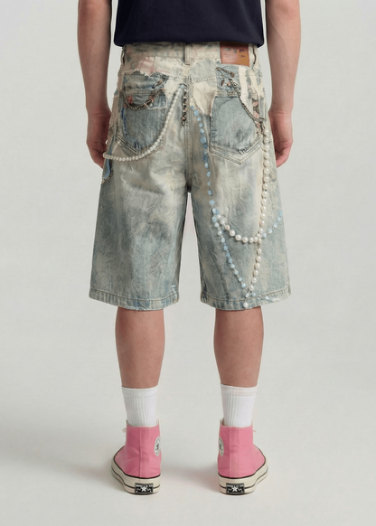 Art Print Denim Shorts - Rick Circus