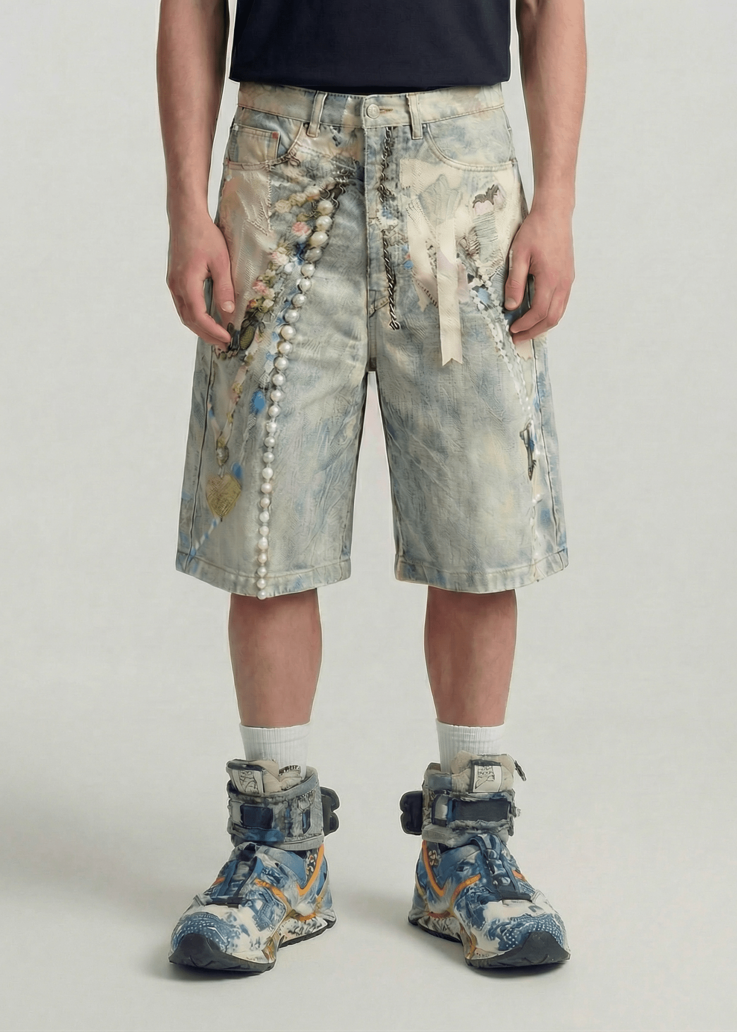 Art Print Denim Shorts - Rick Circus