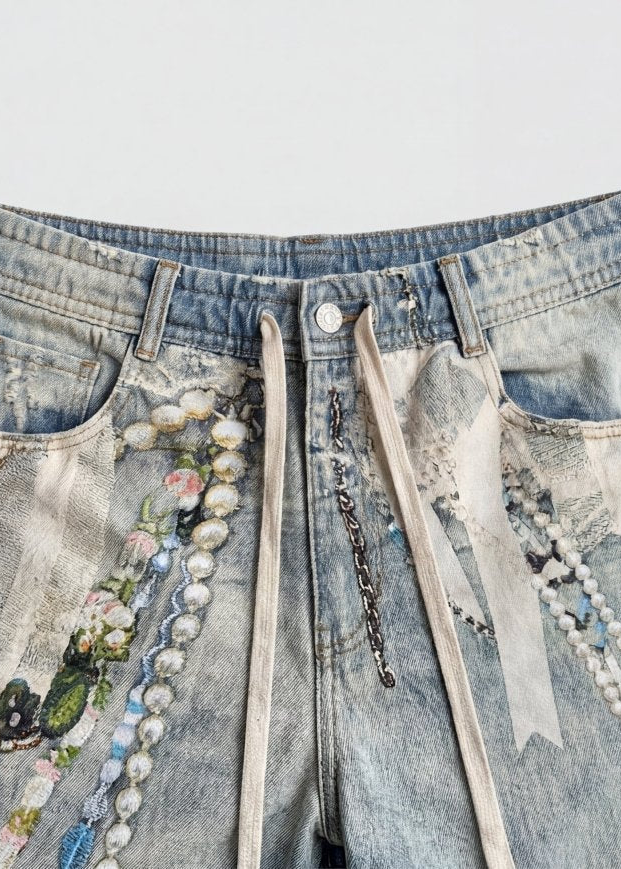 Art Print Denim Shorts