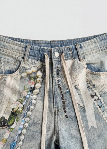 Art Print Denim Shorts