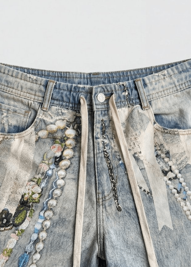 Art Print Denim Shorts - Rick Circus