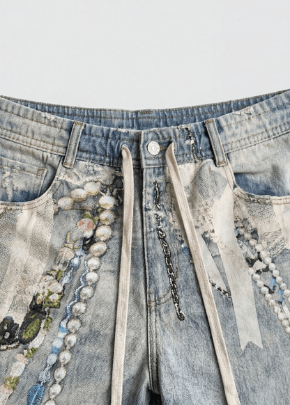 Art Print Denim Shorts - Rick Circus