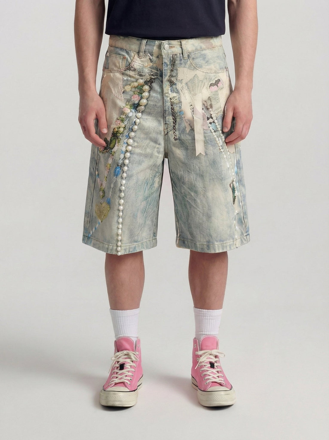 Art Print Denim Shorts - Rick Circus