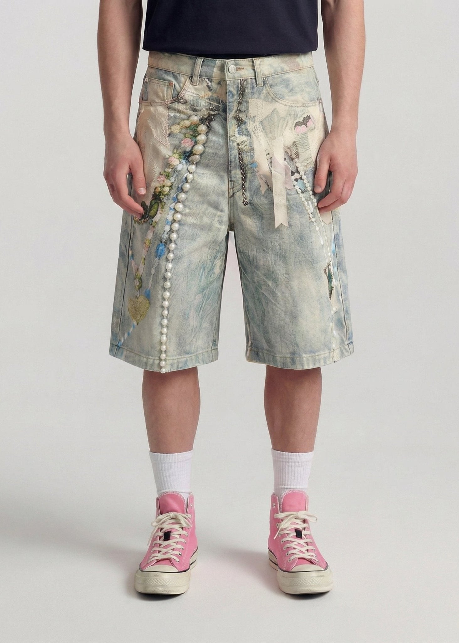 Art Print Denim Shorts - Rick Circus