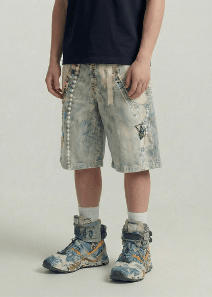 Art Print Denim Shorts - Rick Circus