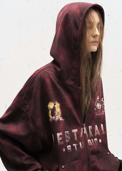 Badge Embroidery Letter Tie - Dye Hoodie - Rick Circus