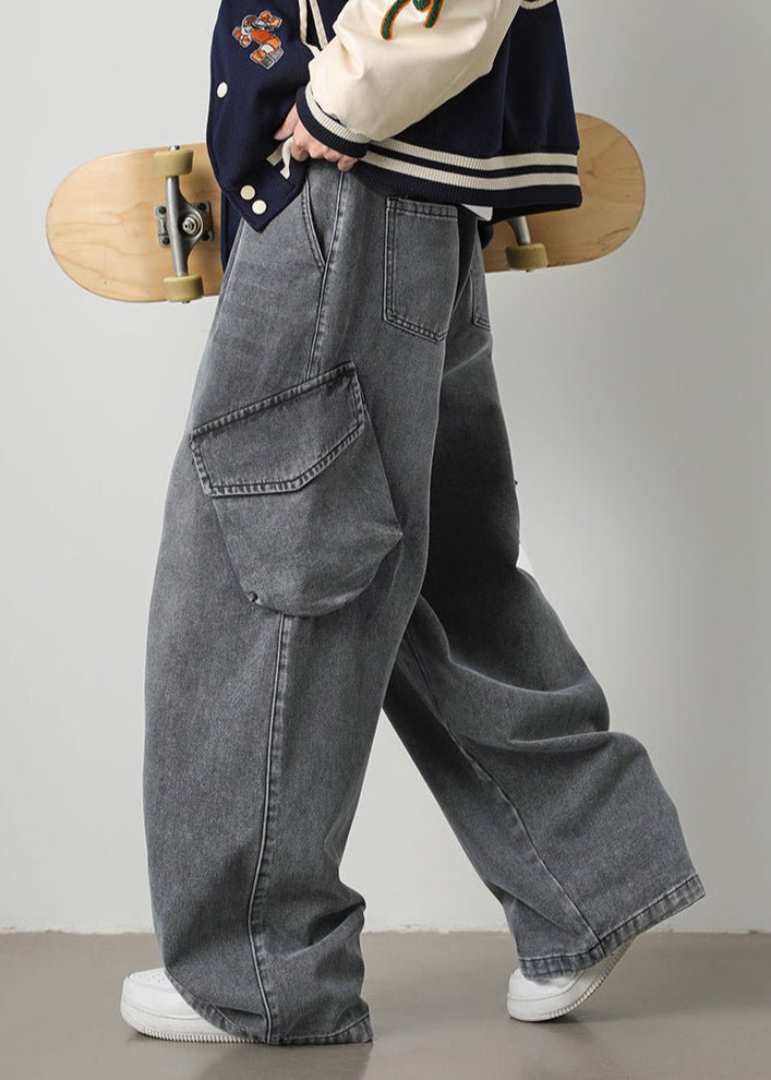 Baggy Washed Denim Cargo Pants - Rick Circus