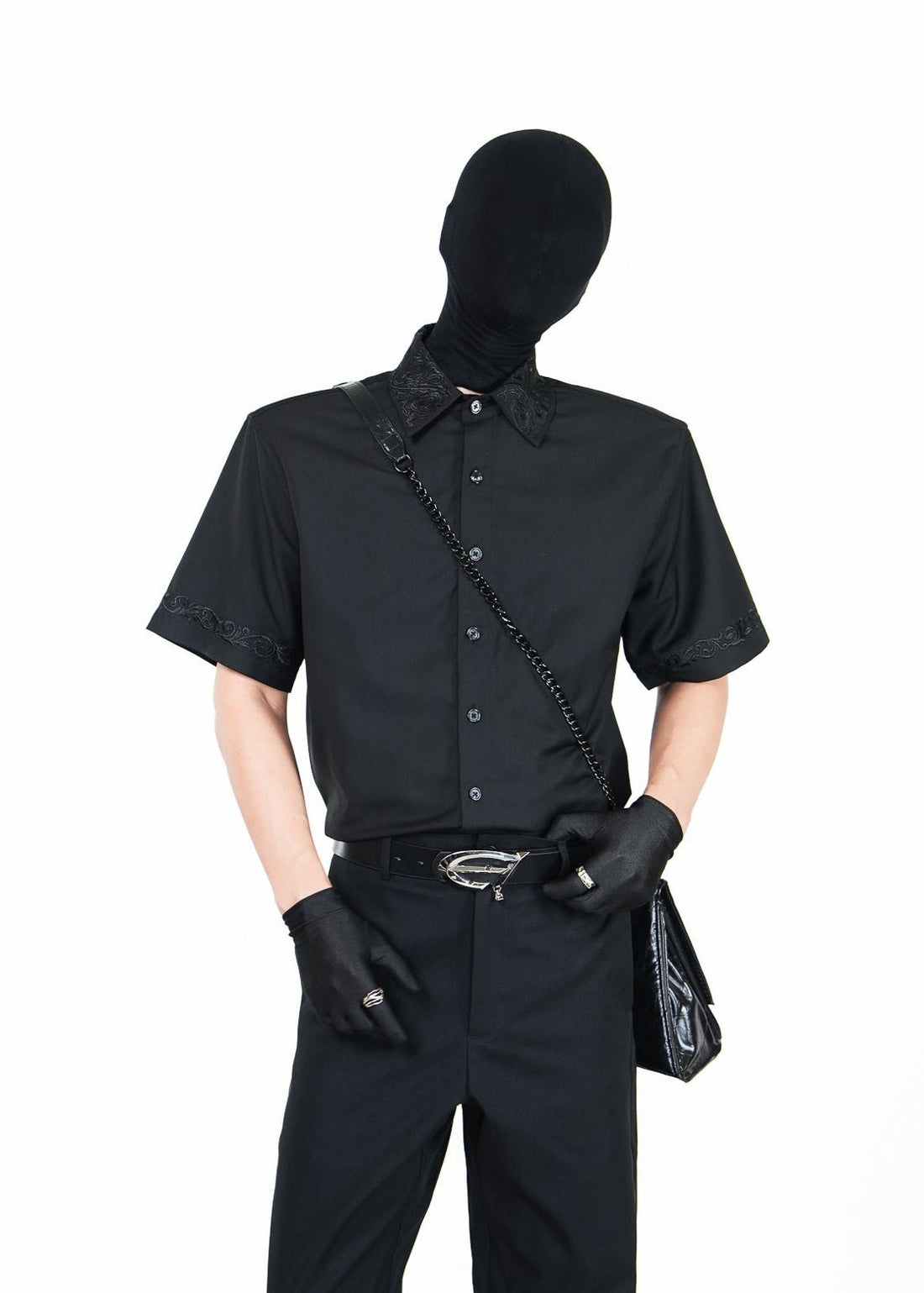 Black Embroidered Short Sleeve Shirt - Rick Circus