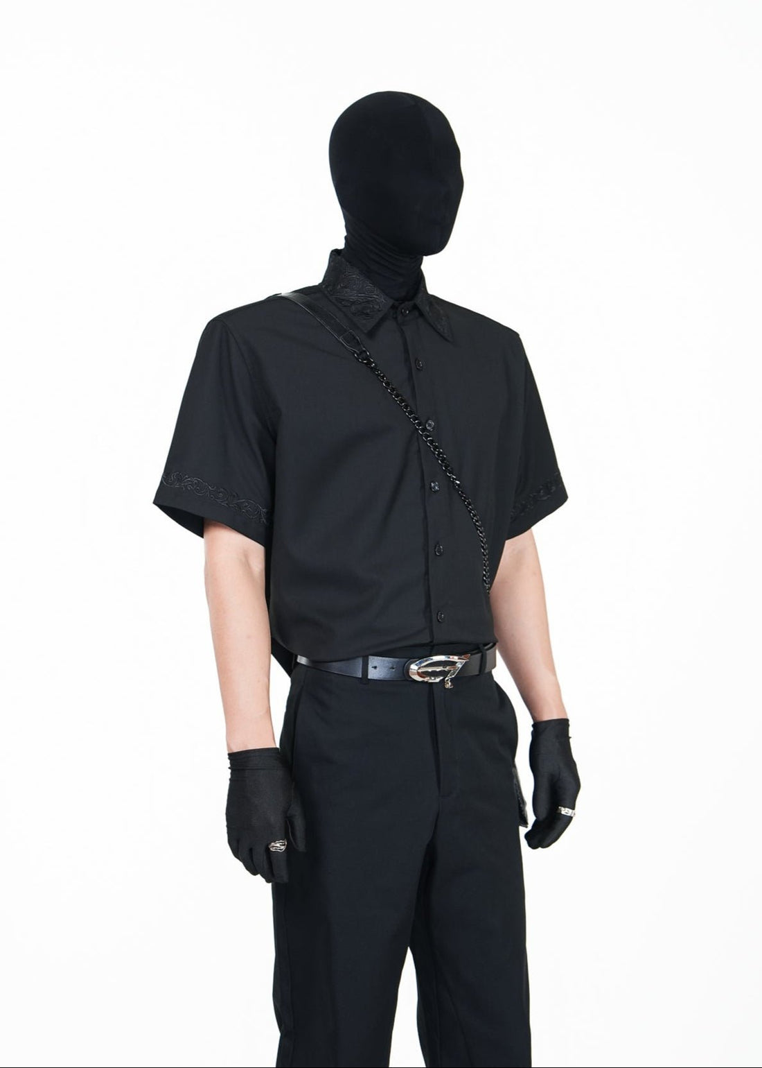 Black Embroidered Short Sleeve Shirt - Rick Circus