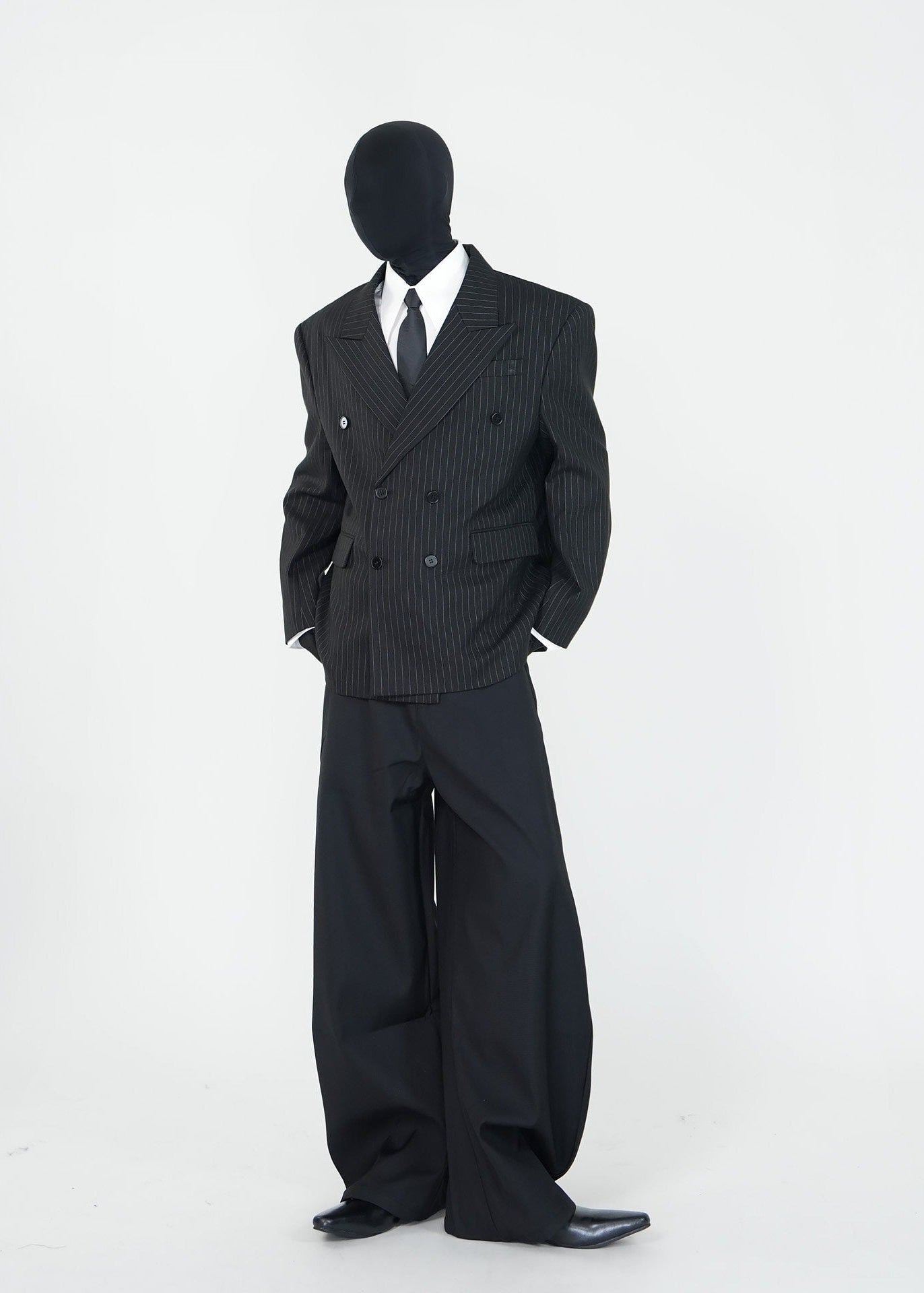 Black Pinstripe Structured Blazer - Rick Circus