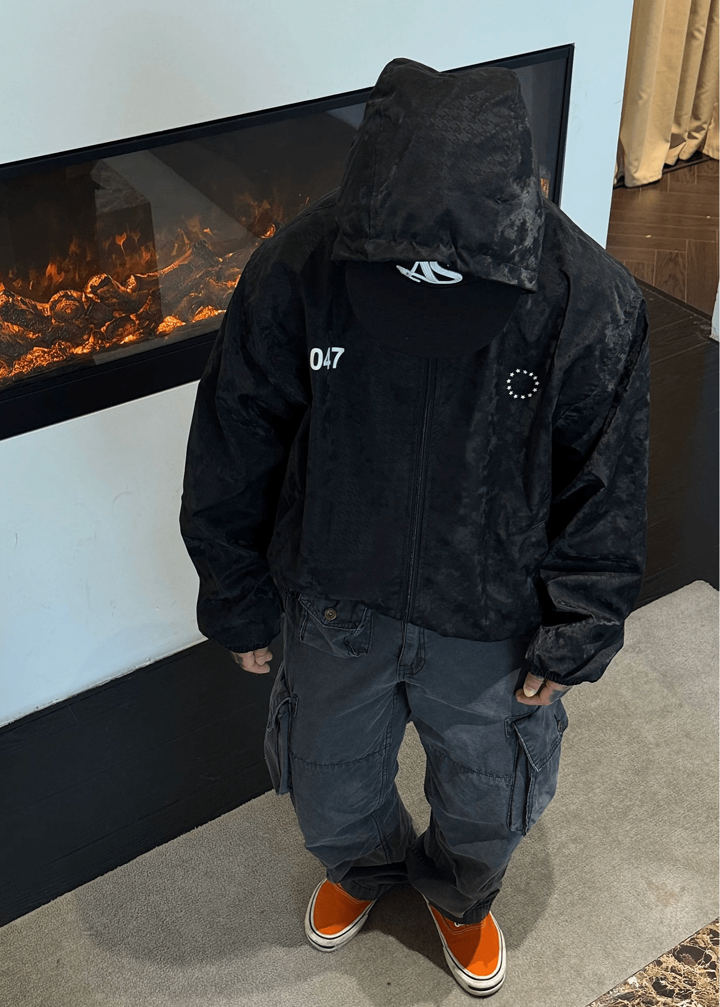 Black Printed Windbreaker Jacket - Rick Circus
