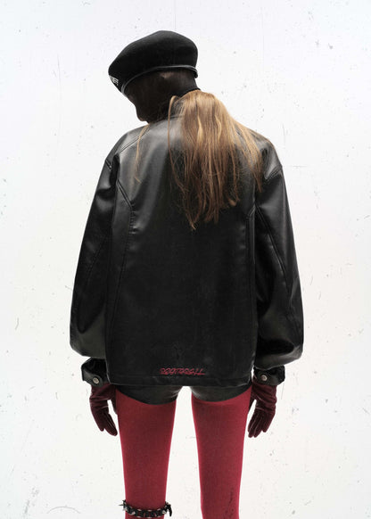 Black PU Leather Racing Jacket - Rick Circus