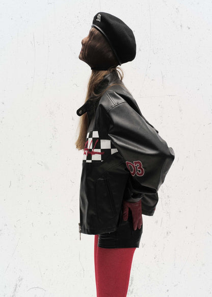 Black PU Leather Racing Jacket - Rick Circus