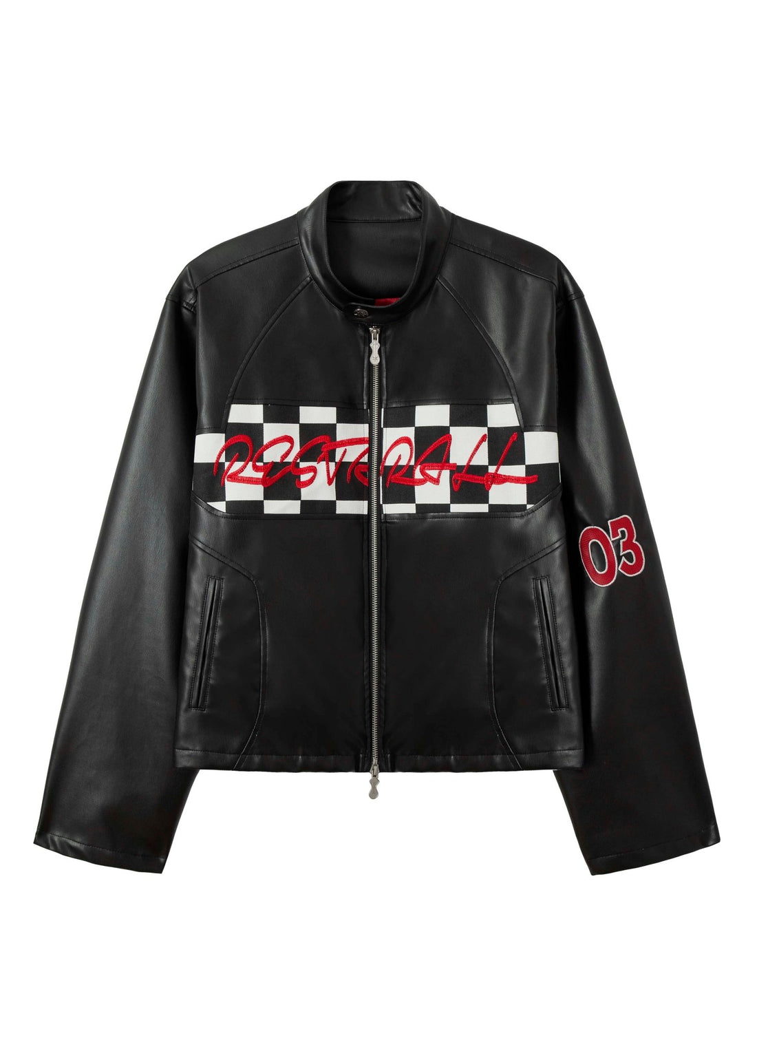 Black PU Leather Racing Jacket - Rick Circus