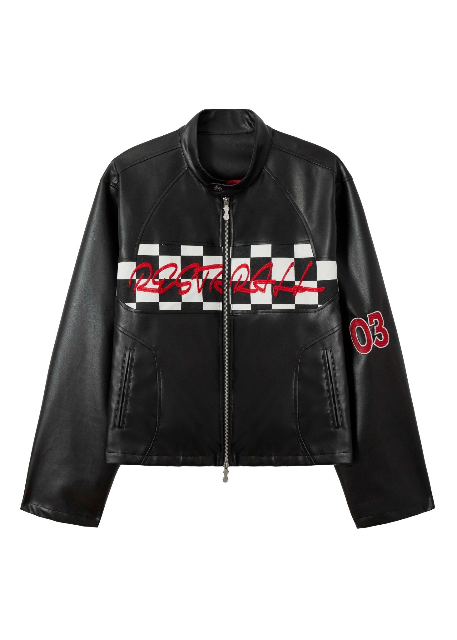 Black PU Leather Racing Jacket - Rick Circus