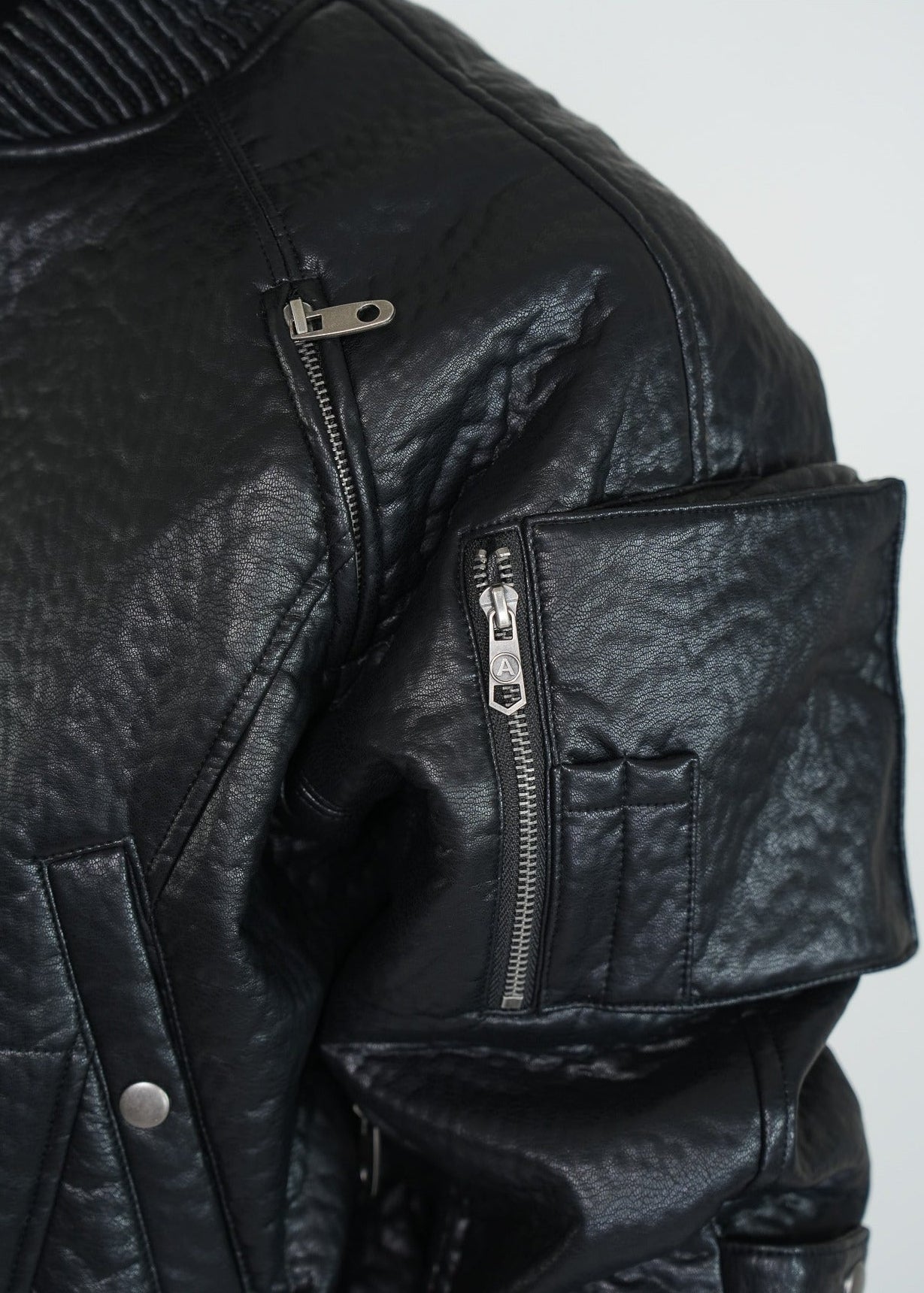 Black PU Padded Bomber Jacket - Rick Circus