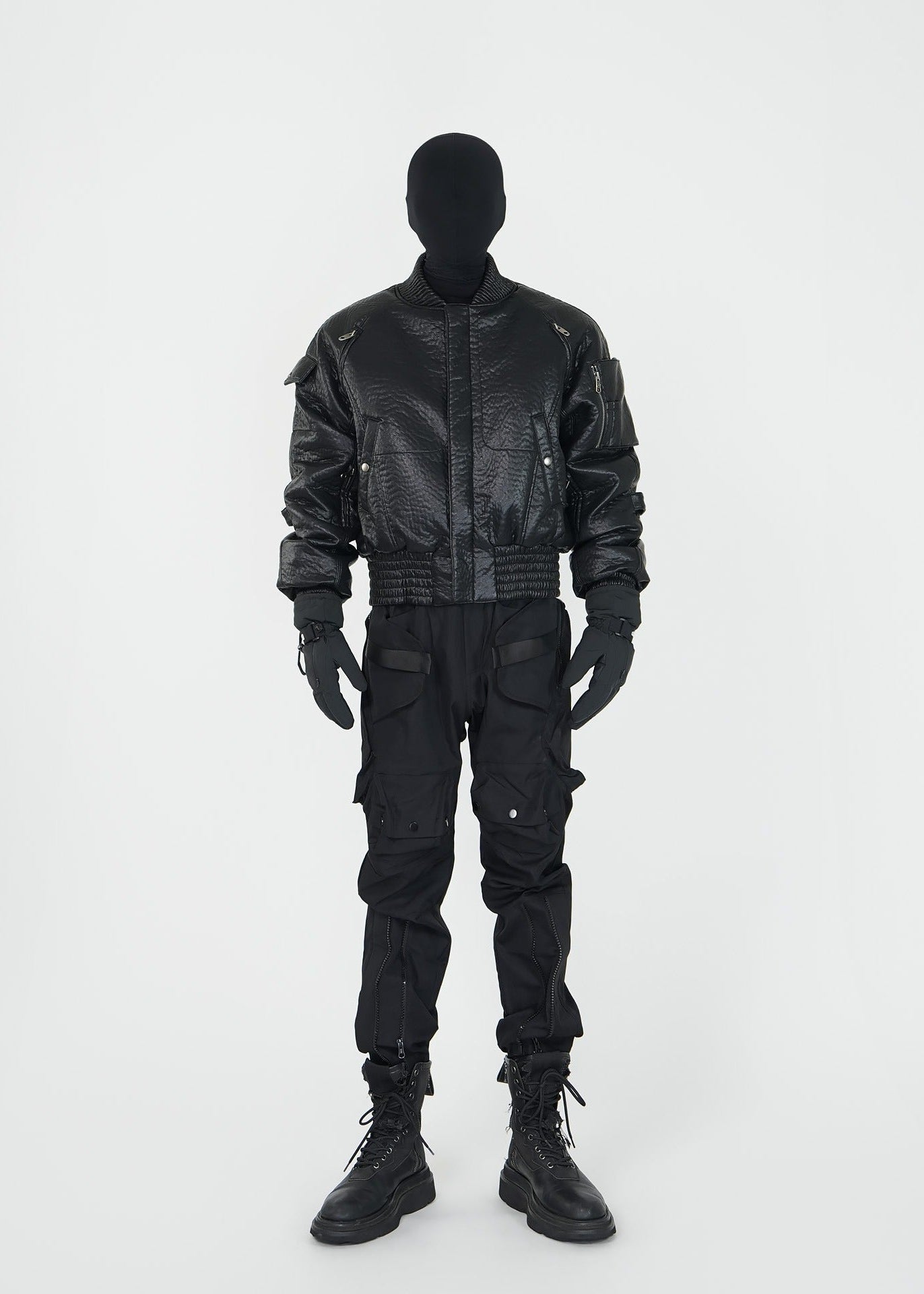 Black PU Padded Bomber Jacket - Rick Circus