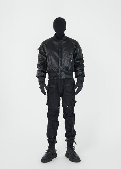 Black PU Padded Bomber Jacket - Rick Circus