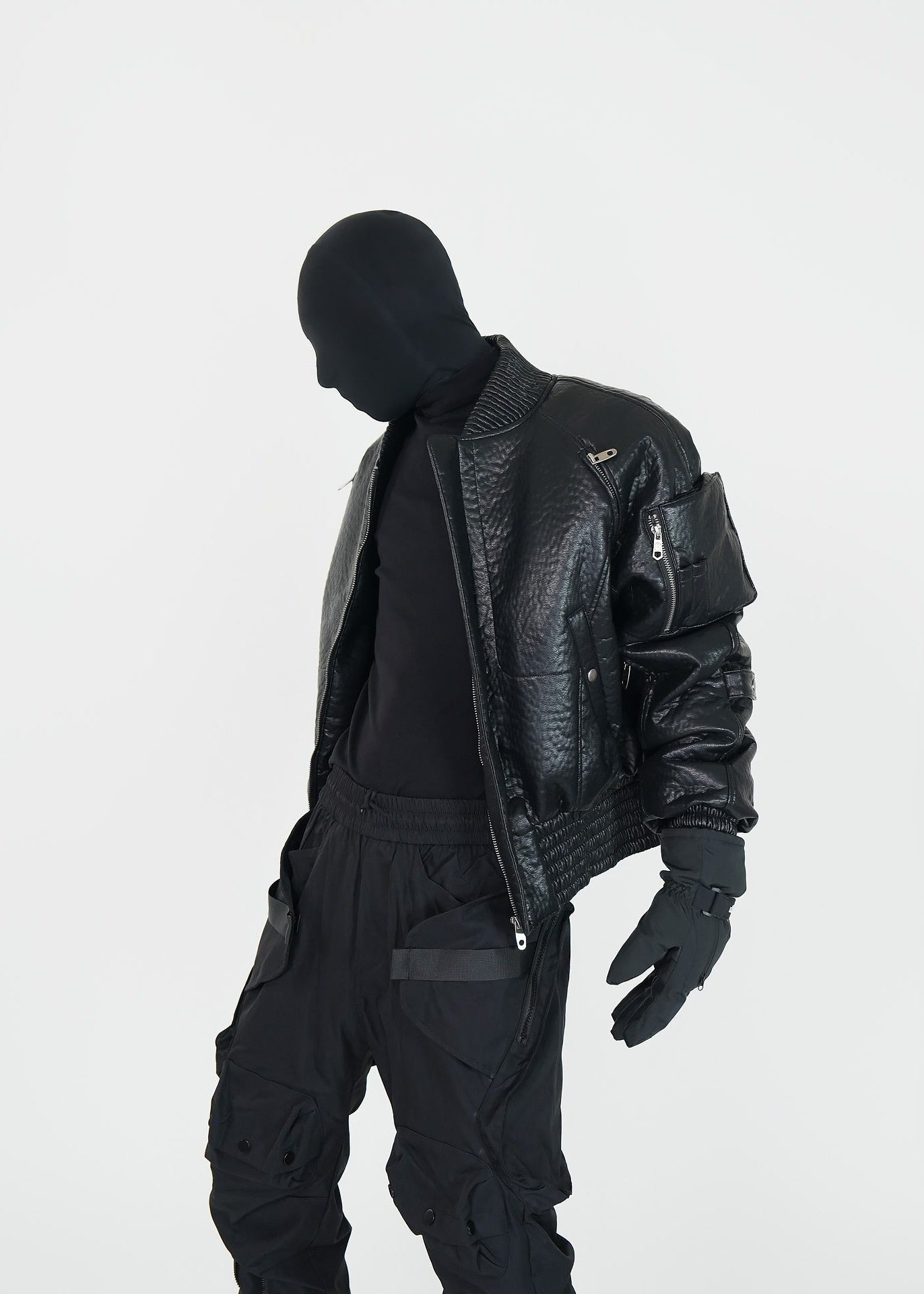 Black PU Padded Bomber Jacket - Rick Circus