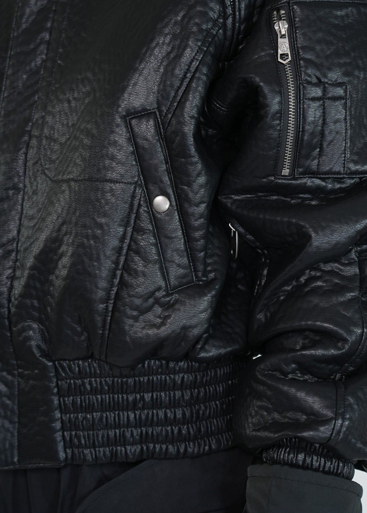 Black PU Padded Bomber Jacket - Rick Circus