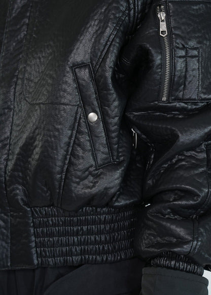 Black PU Padded Bomber Jacket - Rick Circus