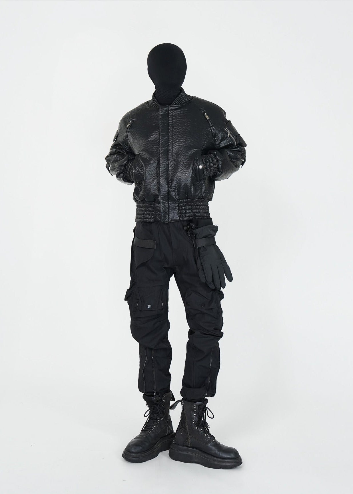 Black PU Padded Bomber Jacket - Rick Circus