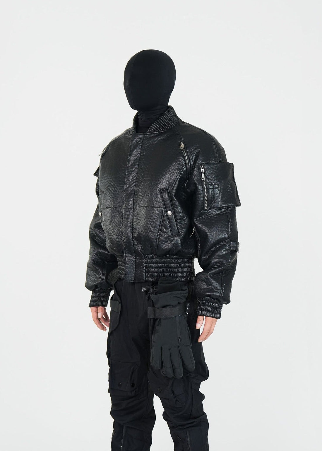 Black PU Padded Bomber Jacket - Rick Circus