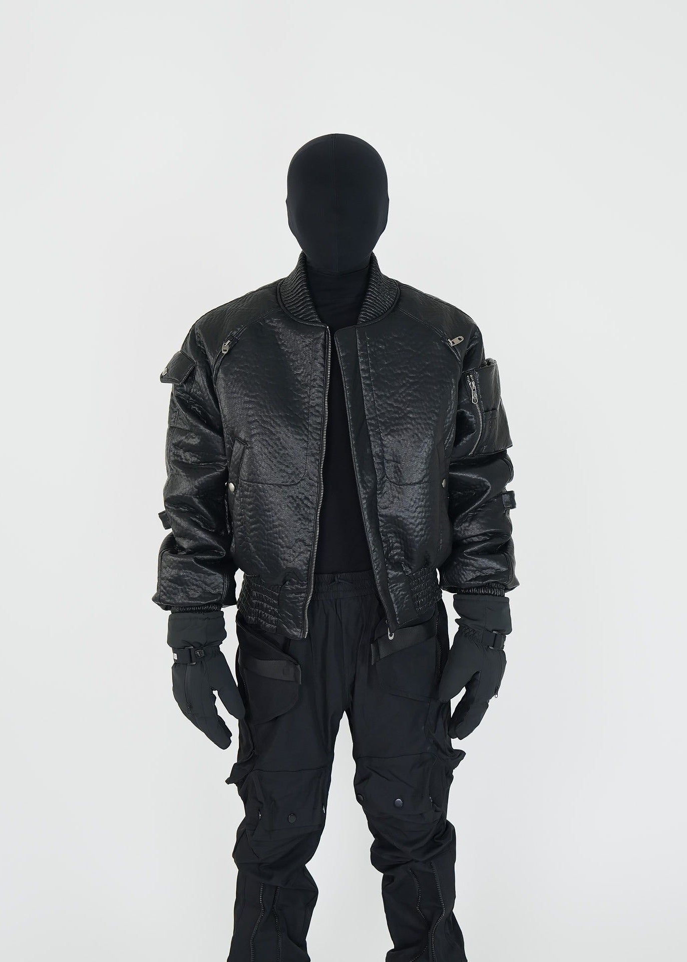 Black PU Padded Bomber Jacket - Rick Circus