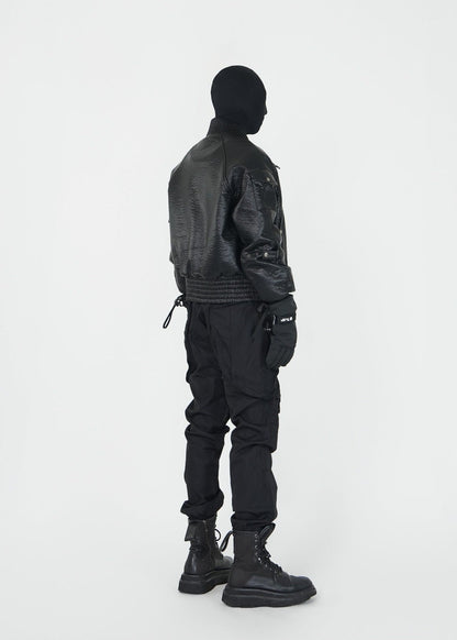 Black PU Padded Bomber Jacket - Rick Circus