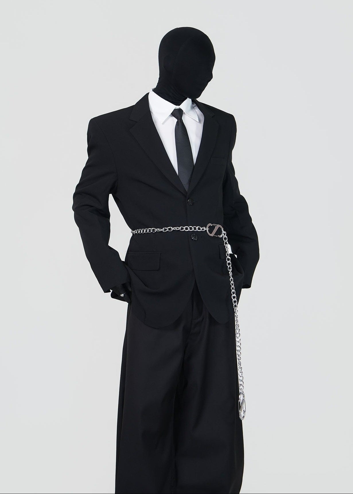 Black Relaxed Single - Breasted Chain Waist Suit Jacket - Rick Circus