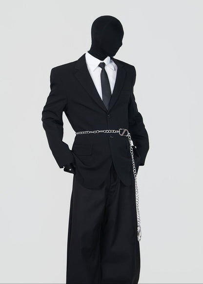 Black Relaxed Single - Breasted Chain Waist Suit Jacket - Rick Circus
