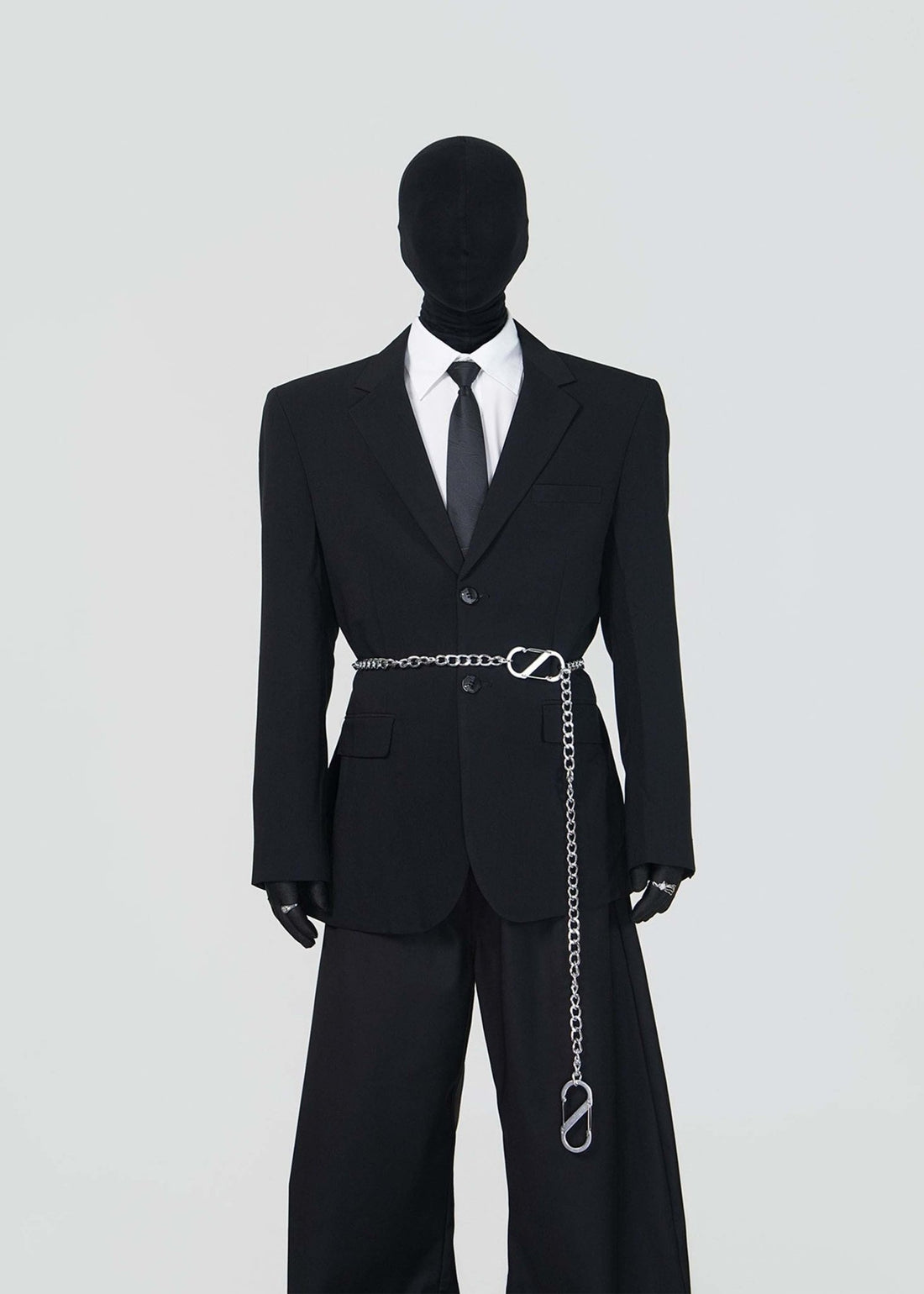 Black Relaxed Single - Breasted Chain Waist Suit Jacket - Rick Circus