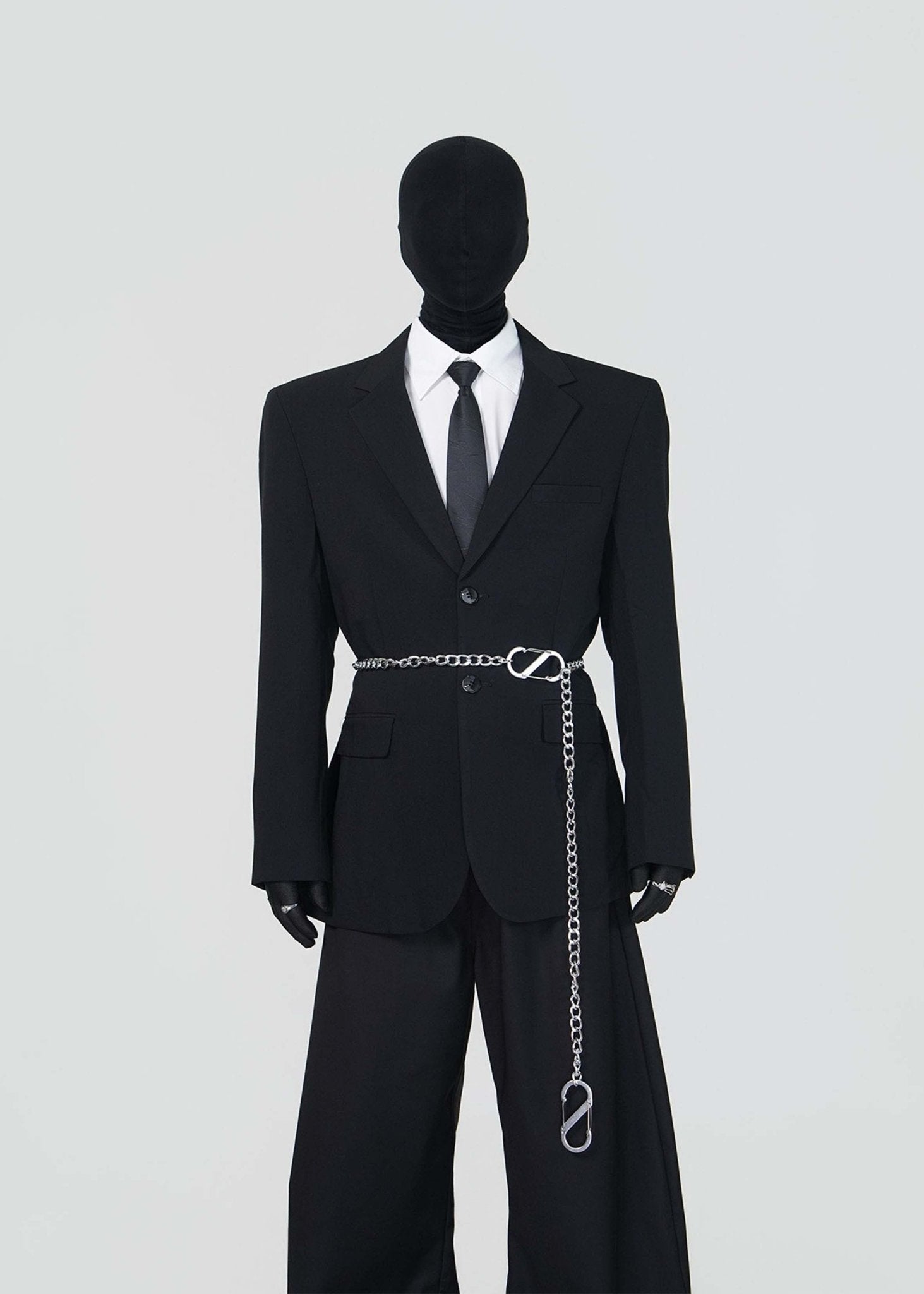 Black Relaxed Single - Breasted Chain Waist Suit Jacket - Rick Circus