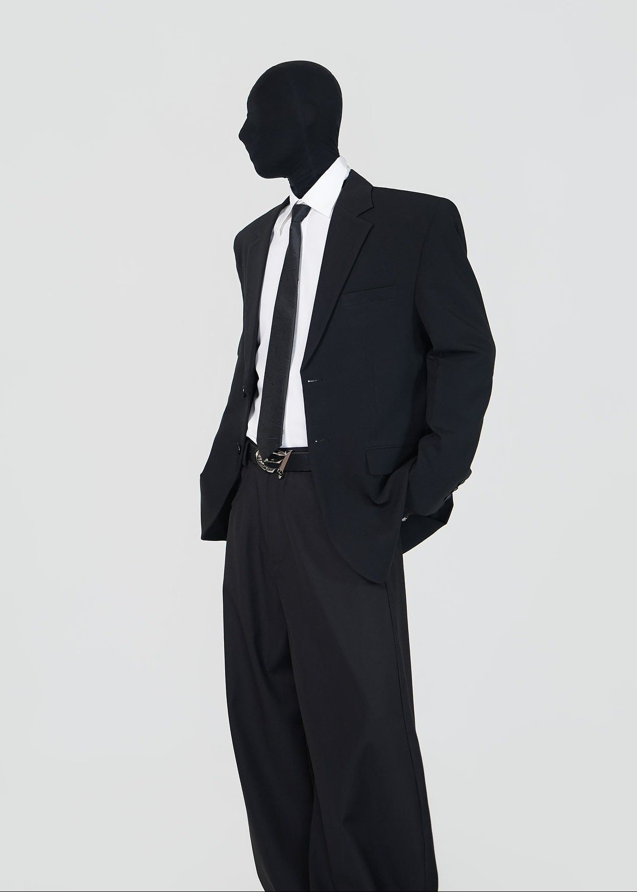 Black Relaxed Single - Breasted Chain Waist Suit Jacket - Rick Circus