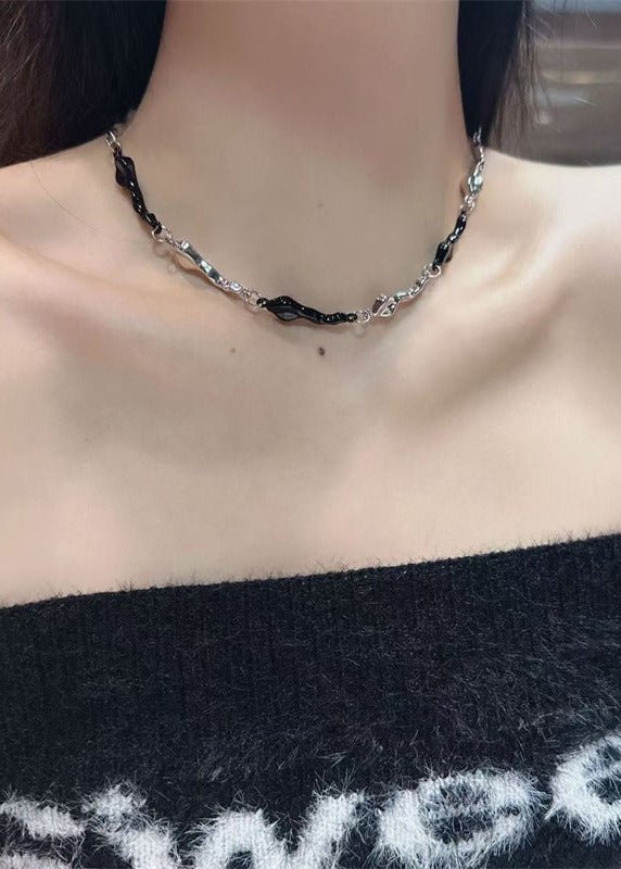 Black &amp; Silver Irregular Wave Necklace - Rick Circus