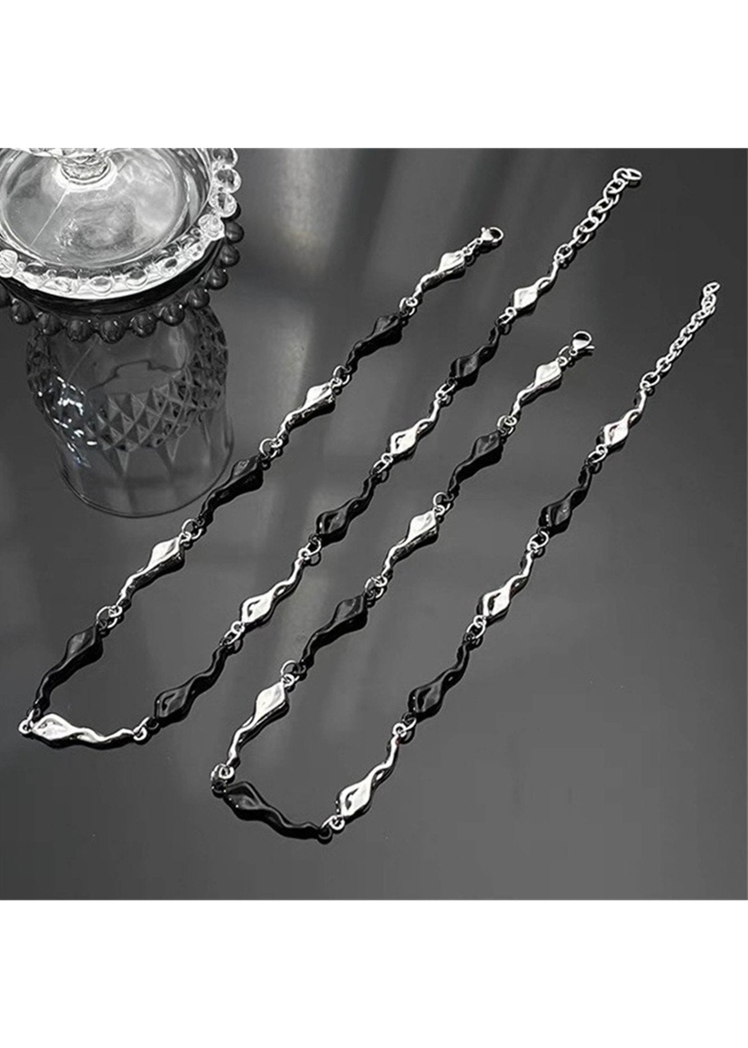 Black &amp; Silver Irregular Wave Necklace - Rick Circus