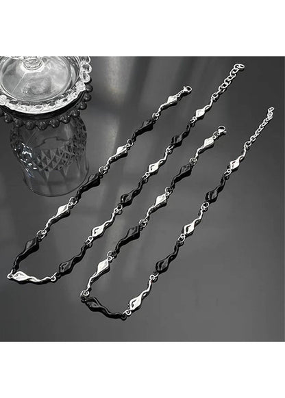 Black &amp; Silver Irregular Wave Necklace - Rick Circus