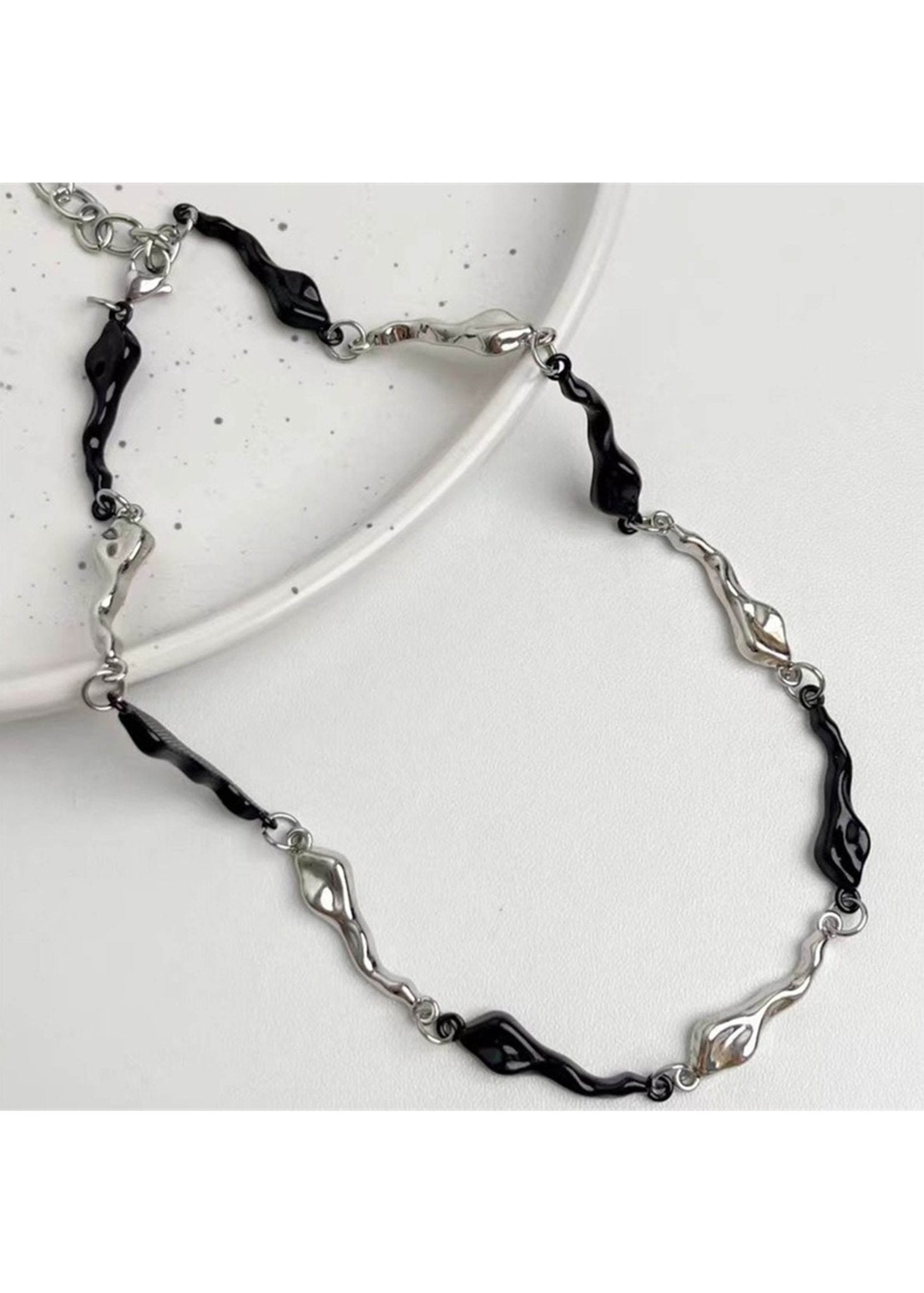 Black &amp; Silver Irregular Wave Necklace - Rick Circus